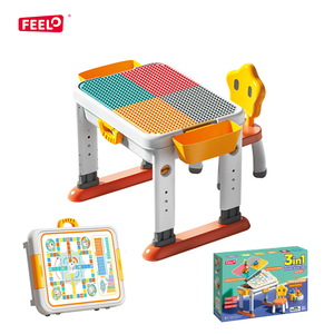Feelo F1679儿童大块桌子，带55个积木套装教育DIY多功能桌子玩具