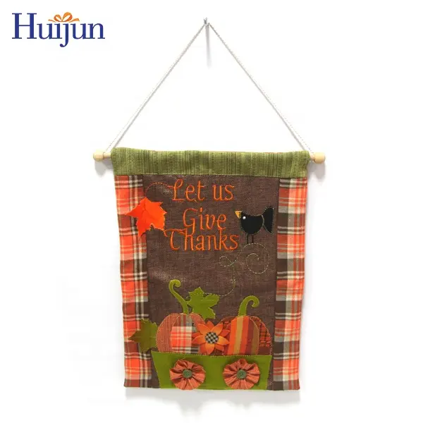 Venta al por mayor personalizado cosecha otoño espantapájaros colgador de puerta Bandera de Acción de Gracias decoración colgante