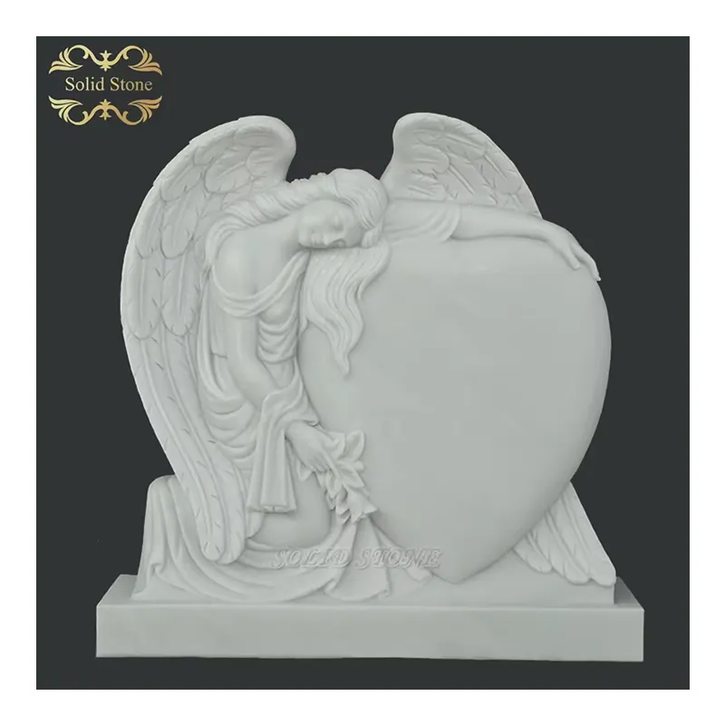 저렴한 가격 도매 독특한 아름다운 손 조각 절묘한 천연 흰색 대리석 야외 하트 모양의 천사 모뉴먼트
