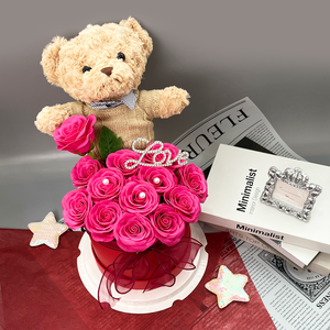 Romantik oyuncak ayı ve sevgililer günü yapay gül buketi hediye kutusu - Product Image 5