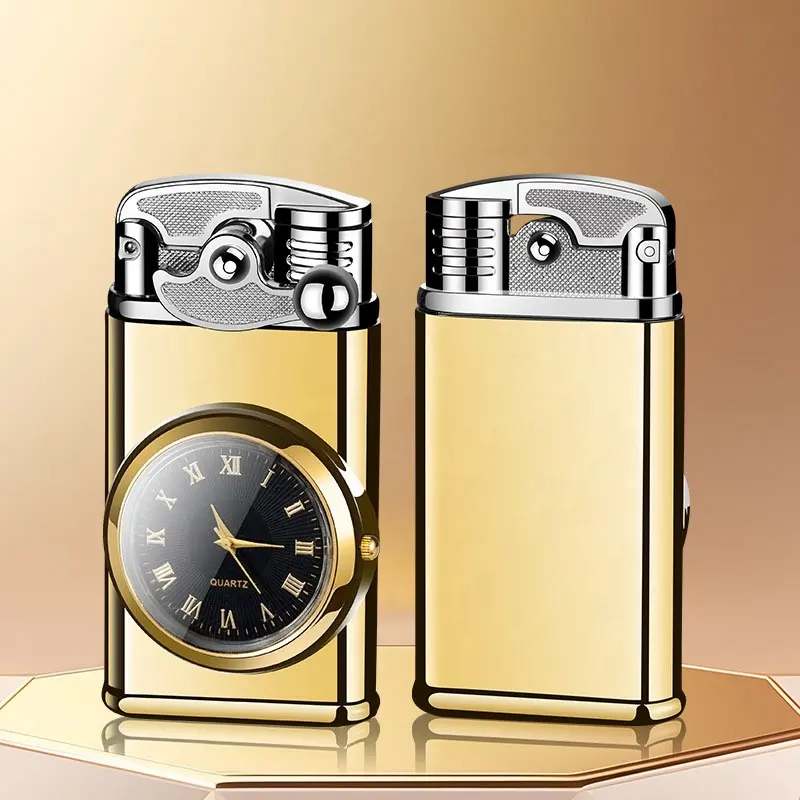 Penemuan baru gadget toko asap mewah logam emas tahan angin obor Jet Lighter dengan jam tangan untuk pria