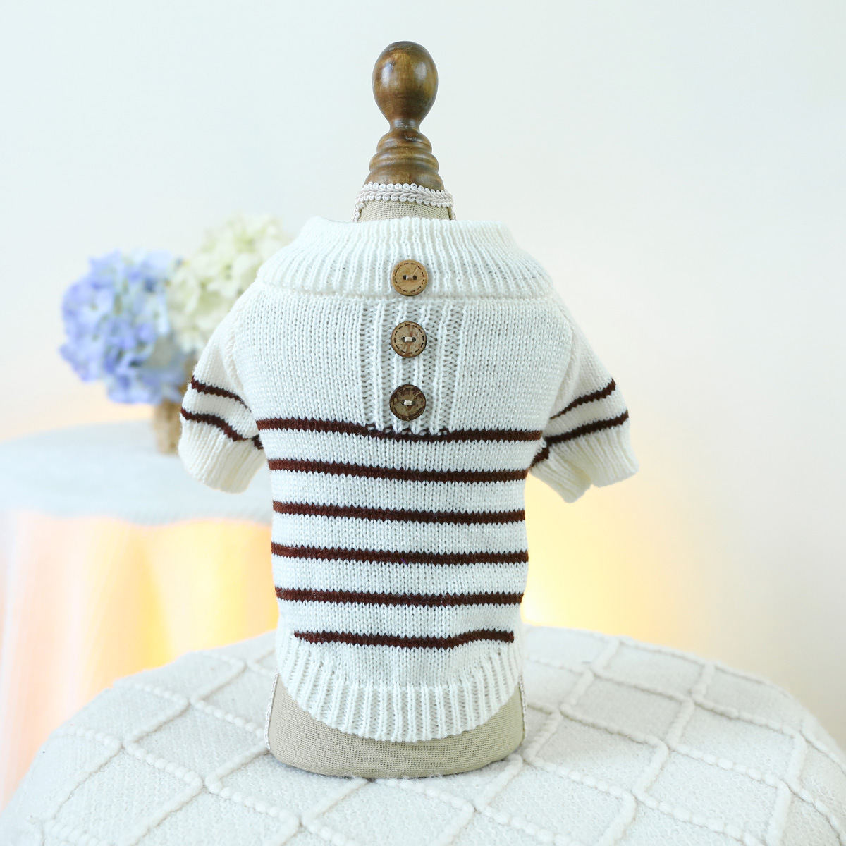 white-French style striped sweater