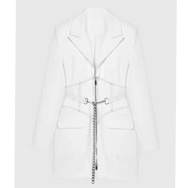 Robe Blazer à col en v profond avec ceinture et manches longues pour femmes