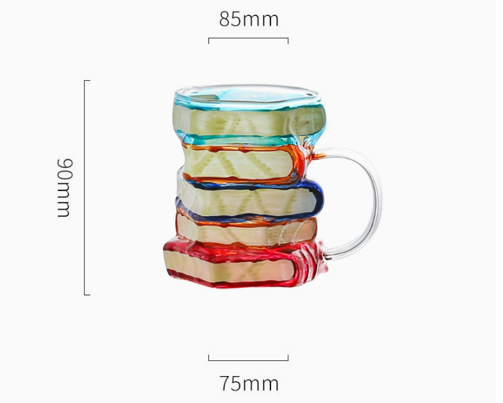 Tazza a forma di libro in vetro borosilicato alto, dipinta a mano