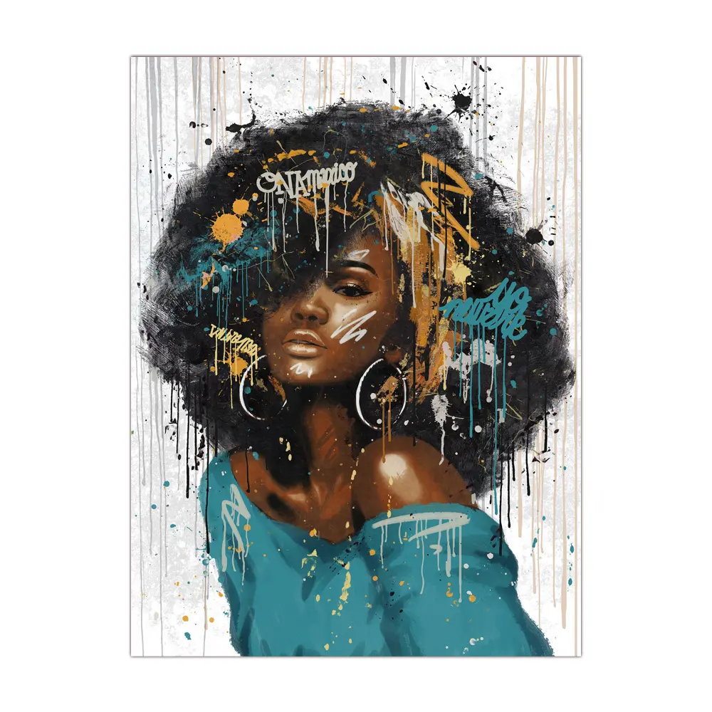 HONGYA-carteles artísticos de grafiti para mujer africana, pinturas sobre lienzo abstractas de chica africana, imágenes artísticas de pared