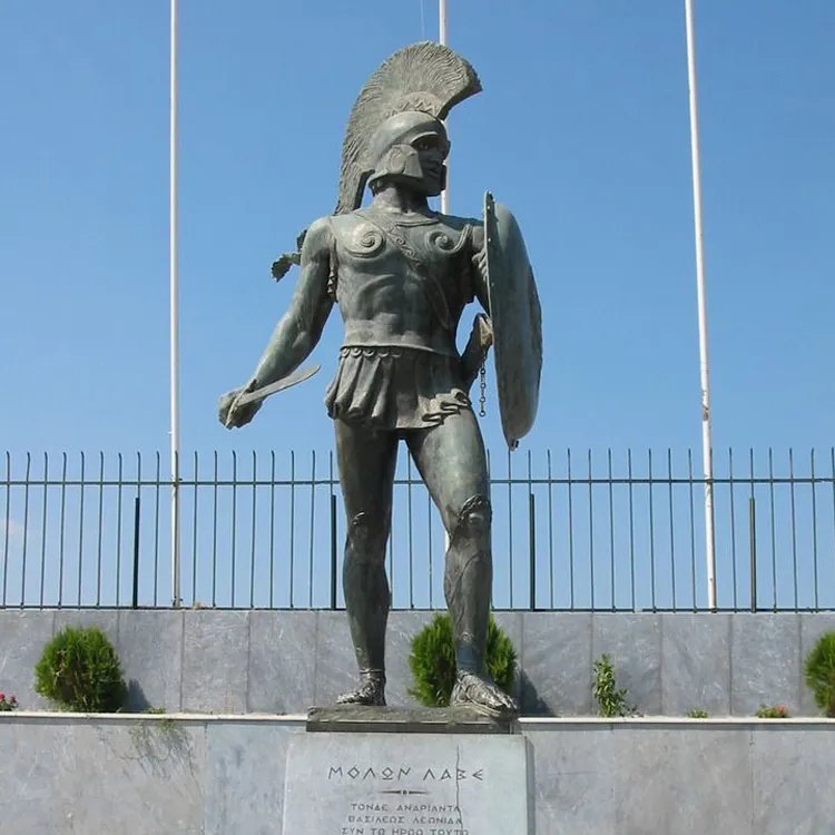 Estatua de guerrero de bronce, escultura de Sparta griega antigua, tamaño real