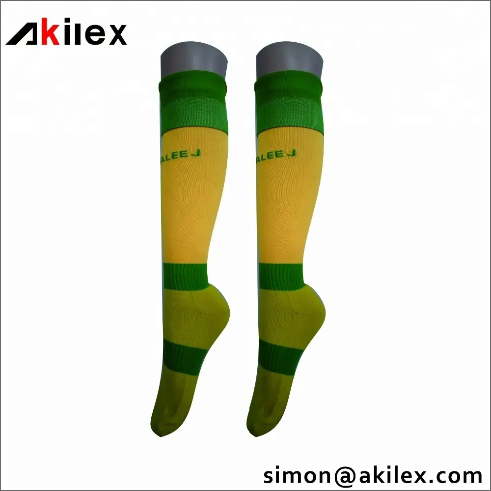 Fabricante al por mayor de calcetines de poliéster de nylon logotipo personalizado club de fútbol equipo de rugby entrenamiento competición hombres niños