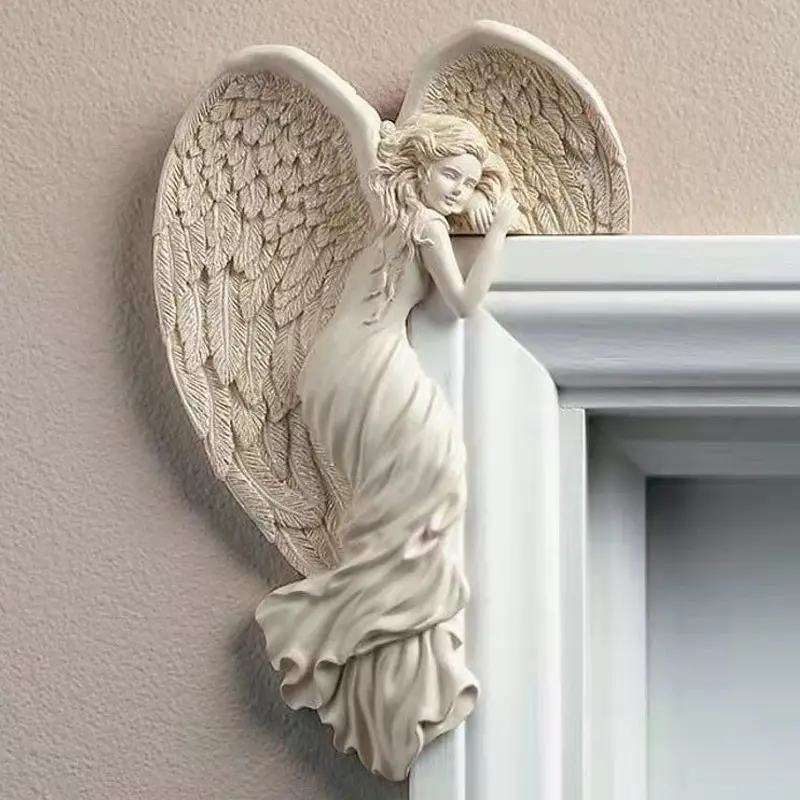 Wowei ornamen patung bingkai pintu malaikat, dekorasi dinding rumah sayap malaikat hadiah patung
