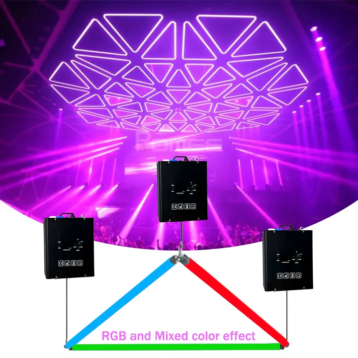 ไฟเวทียกสามเหลี่ยม LED RGB 3in1พร้อมหลอดบาร์3หลอดโคมไฟการควบคุมแบบไดนามิกสำหรับดีเจไนท์คลับไฟกิจกรรม