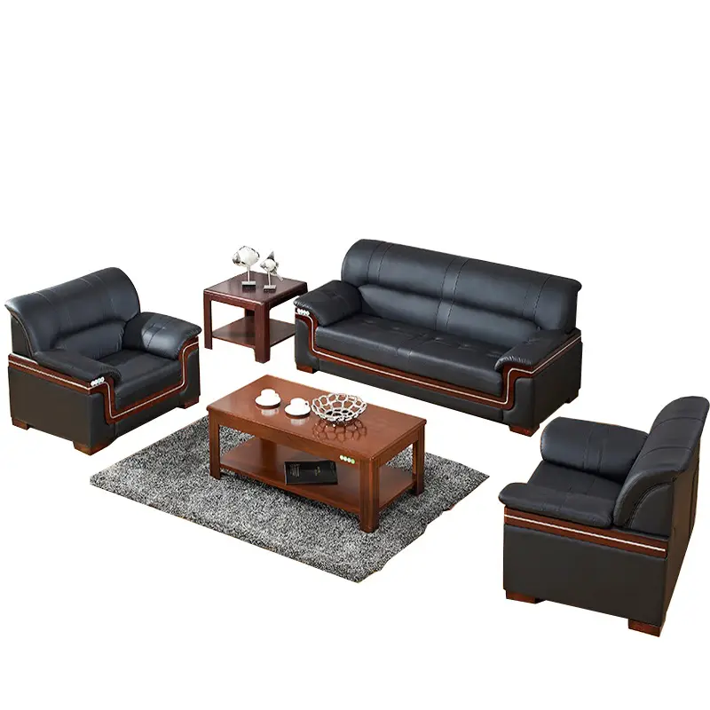 Ofis resepsiyon deri kanepe seti ofis mobilyaları için lüks otel mobilya seti siyah kanepe