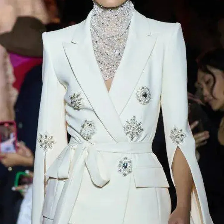 BA2288 alta calidad hermosa moda Blazer mujer chaqueta con cinturón elegante Formal lujo cristal Blazer Bodycon