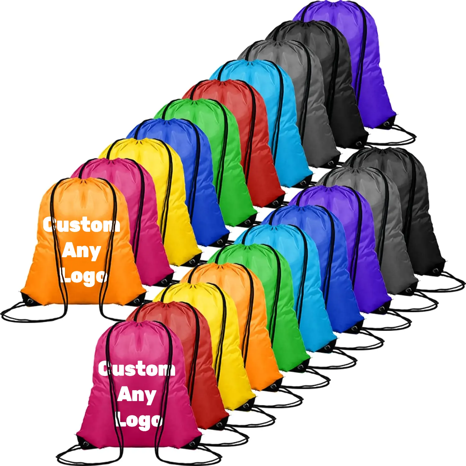 Custom Draw String Bag Logo Deportes Gimnasio Poliéster Nylon Cordón Mochila Bolsa