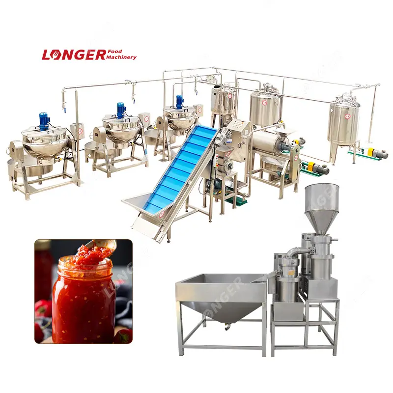 Endüstriyel domates püresi makinesi ekipmanları tatlı sıcak kırmızı şili biberli sos yapma makinesi fiyat