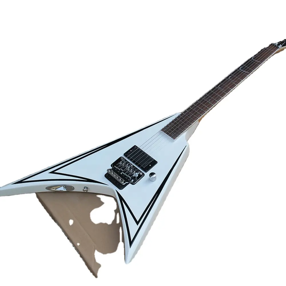 Flyoung blanco volando en forma de V guitarra eléctrica 6 cuerdas instrumentos de cuerda rosewood diapasón de la guitarra
