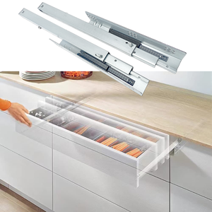 Glissières de tiroir Quincaillerie Glissière de tiroir à montage par dessous Canal télescopique Extension complète Glissière de tiroir à fermeture douce pour armoires de cuisine - Product Image 2