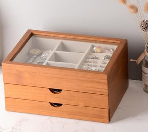Бестселлер, изысканная большая емкость, 3 ящика, раздвижные ювелирные изделия, деревянный ящик для хранения прямоугольной формы - Product Image 1