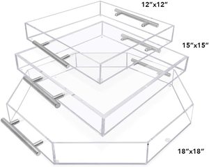 14x18x 2英寸亚克力透明托盘，带银色手柄防溢食品和饮料Lucite托盘 - Product Image 4