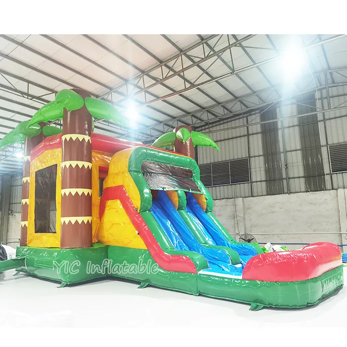 Factory Direct Sale Commercial Tropical Marble Palm Tree Bouncy Castle Inflatable Bounce House Water Slide for adults