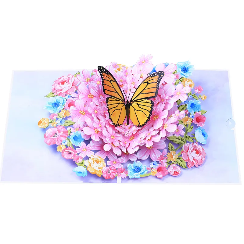 Desain baru bunga Wisteria terima kasih kartu 3d kartu ucapan anyelir kupu-kupu kartu Pop Up untuk hadiah dengan amplop