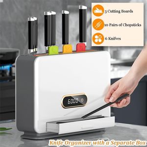 Modern <strong>Smart</strong> Home Gadgets Cutting Boards With Storage Stand Set <strong>3</strong> Color <strong>Coded</strong> Cutting Drying Chopping Board Knives Organizer - Product Image 5