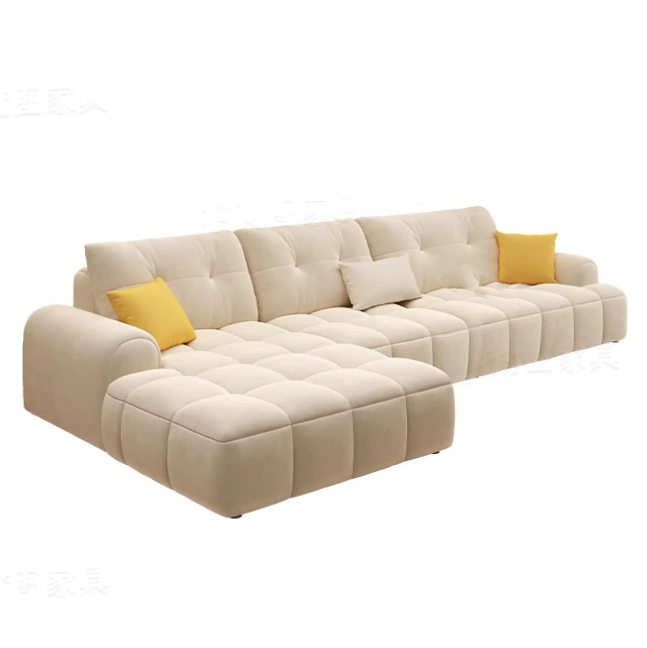 Phong cách Puff Straight Row vải sofa căn hộ nhỏ phòng khách hiện đại đơn giản dùng một lần Cat Paw vải trắng sofa