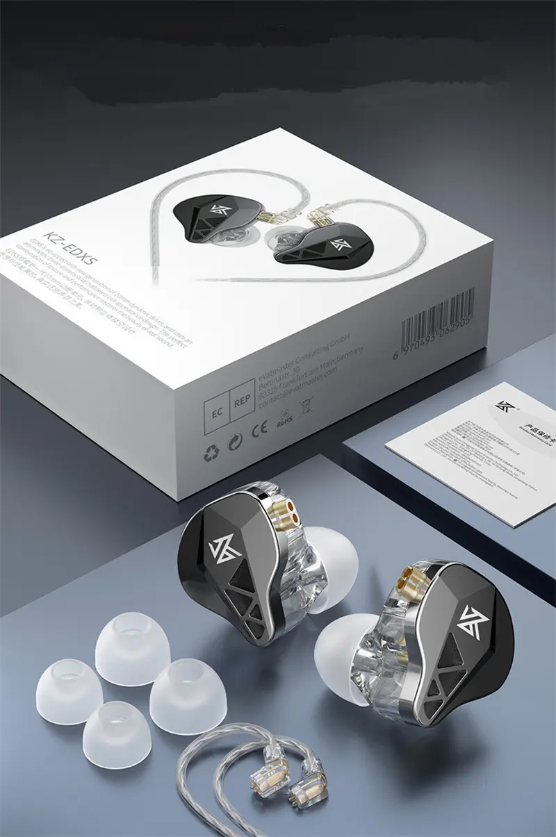 KZ EDXS earphone berkabel, earbud Bass olahraga menghapus kebisingan Headset HIFI