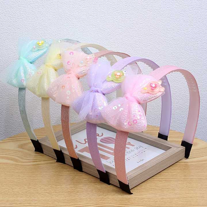 Sweet Korean Lace Bow Hairband for Girls Fashionable Cloth Hair Accessories for Kids Glitter Fancy Hairbands