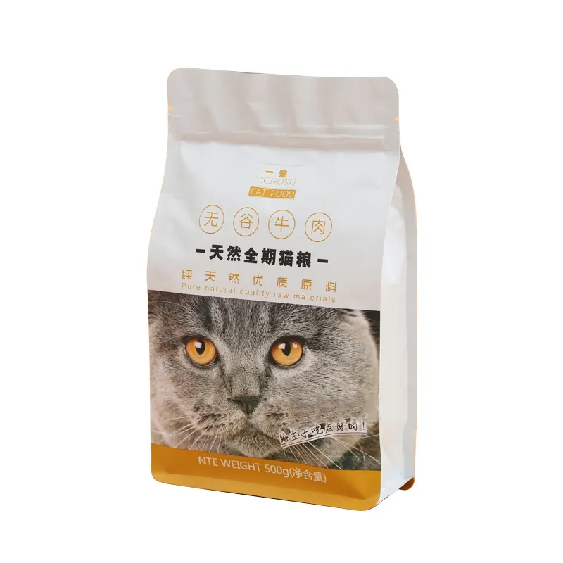 Saco plástico personalizado para animais de estimação, com 2kg, 5kg, 10kg e 15kg, proteção natural e zíper à prova de umidade, fundo plano e selo térmico, embalagem para alimentos para animais de estimação