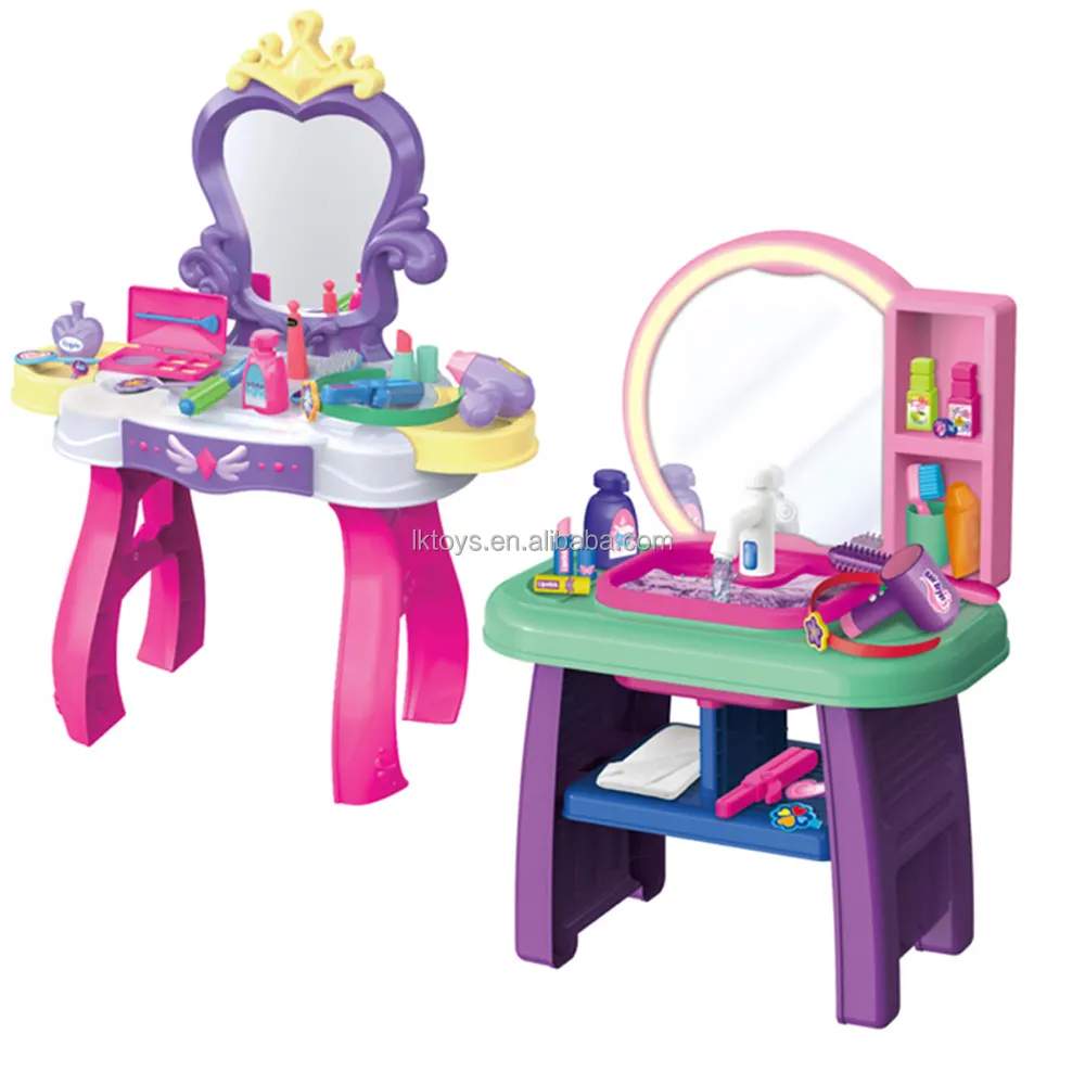 Juguete de mesa de maquillaje con espejo ajustable Juego de salón de belleza para niños Incluye accesorios de moda para el cabello y maquillaje y secador de pelo