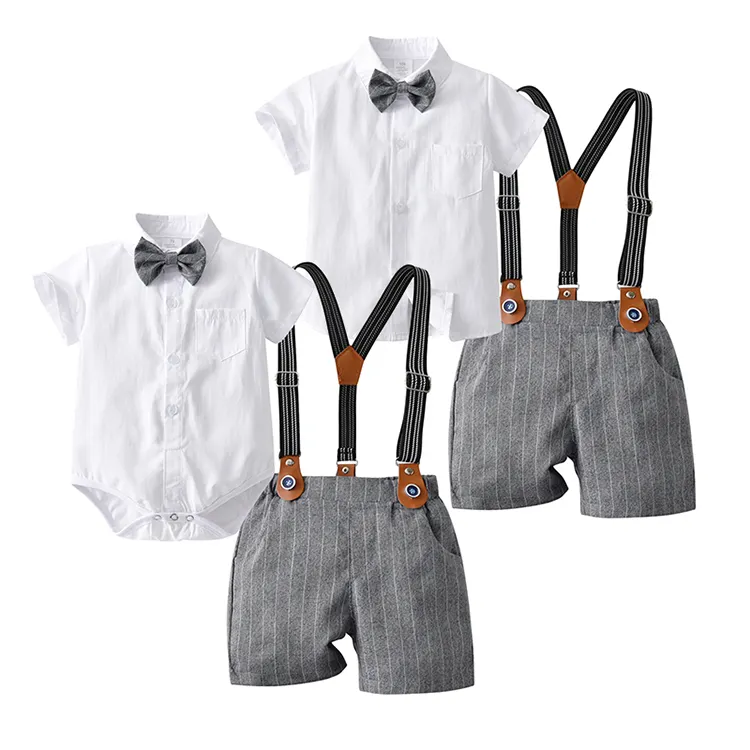 ילדי בגדי בני לבן Romper סרבל ועניבת פרפר שני חלקי חליפת תינוק בגדי ילדים נטלמן תלבושת חליפה