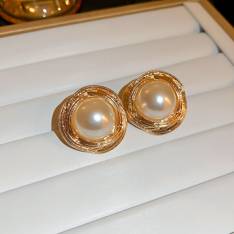 5 # aiguille argent brossé perle boucles d'oreilles