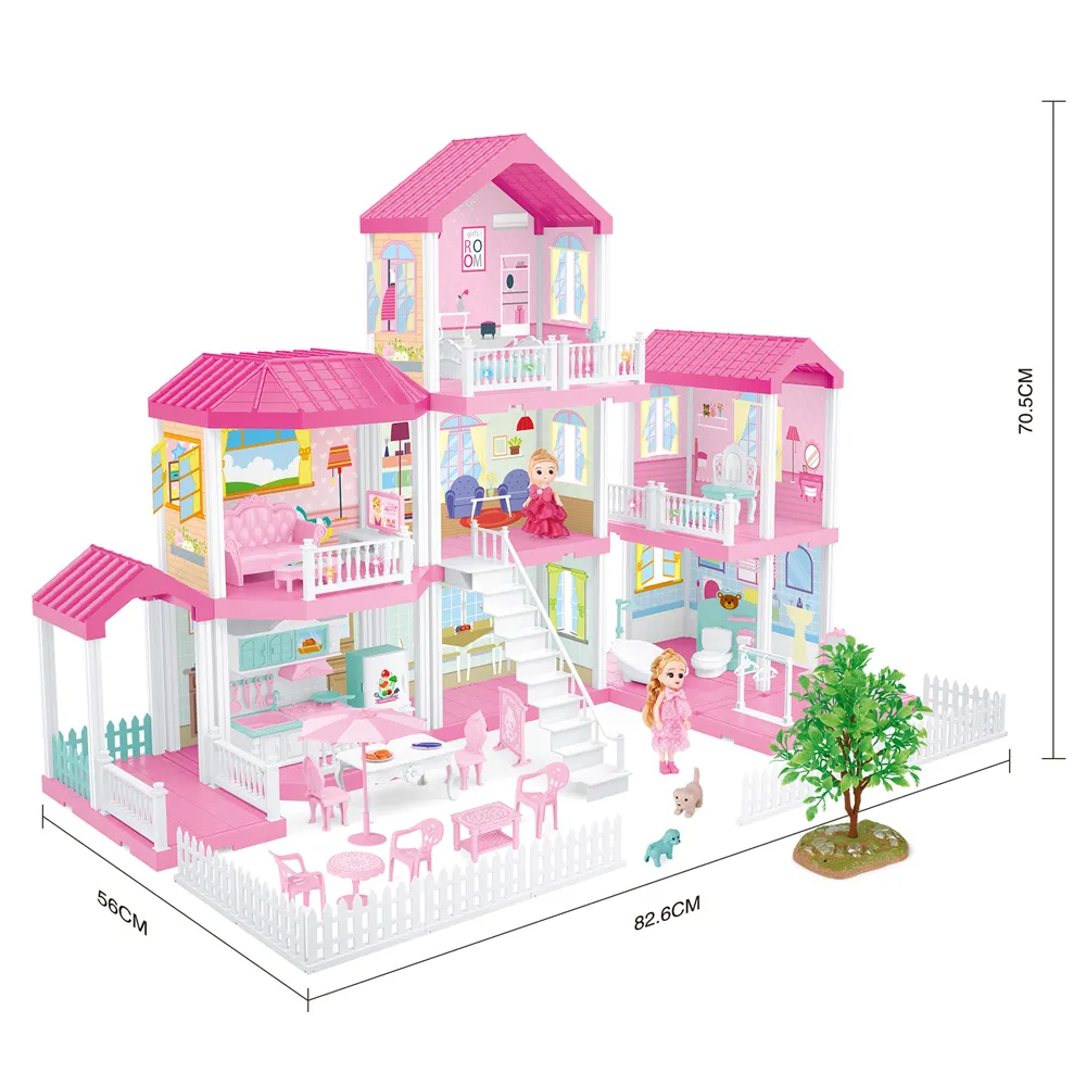 Кукольный домик Huiye 2021, пластиковый классический для детей, Оптовая продажа игрушек, набор для детей, кукольный домик для девочек с горкой и светом