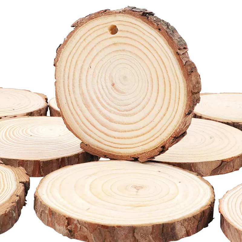 Tranches de bois naturel inachevé, cercles faits de disques d'écorce d'arbre, pour décorations de noël, 1000 pièces