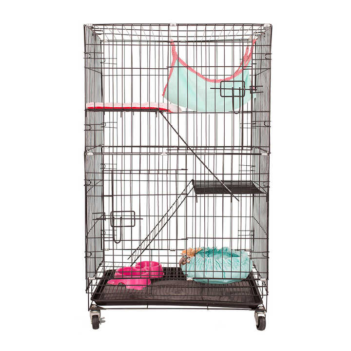 Wholesale OEM Metal Iron Wire Big Large Indoor Multi Layer Cat House Wire Rabbit Ferret Condo Cage Foldable Cat Cage