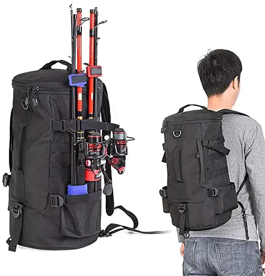 Cylindrical Fishing Tackle Backpack Large Capacity Polyester Fishing Bags Backpack