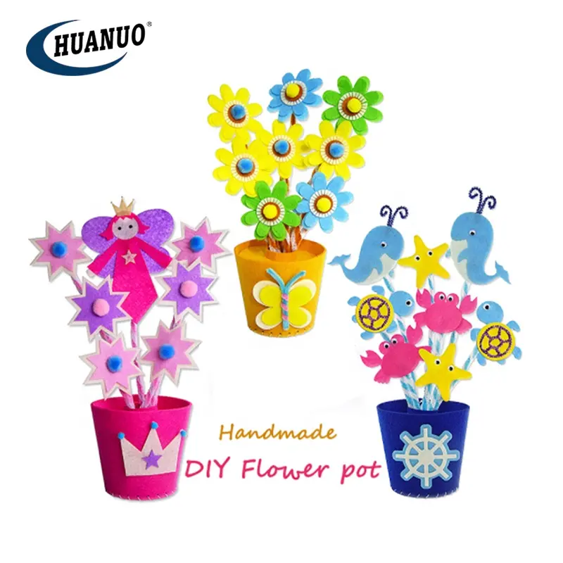 Juguetes Educativos DIY para niños, juegos de arte y artesanías, maceta de flores hecha a mano, kit de artesanía de fieltro 3D