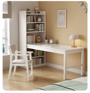 Mesa de aprendizaje sencilla para el hogar, mesa de madera maciza para juegos, escritorio doble para tres personas, librería, escritorio de escritura integrado - Product Image 3