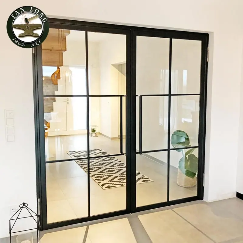 Puerta de cristal de hierro para villa, diseño de puerta delantera de baño, diseño interior principal, puerta doble