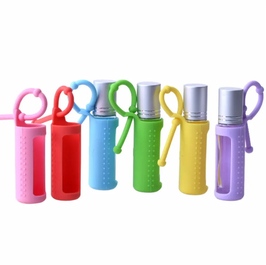 Anti-skid silicone sleeve holder for 10 ml glass roller bottle protective sleeve