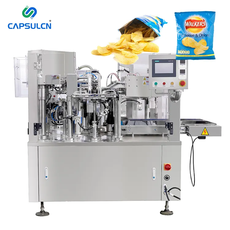 Hochgeschwindigkeits-automatische Packmaschine für Pufffutter Crisps Banana Bananenchips Snack Verpackung Pommes Frites und Kartoffelchips Beutel