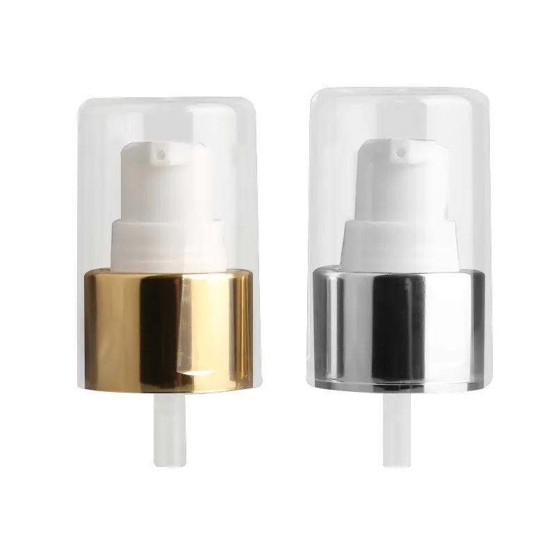 24/410 Gold Silber Aluminium Kunststoff Lotion Pump Cap mit klarem Deckel für Kosmetik flasche