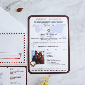 2020 Brown Color <strong>Craft</strong> Visa Wedding Invitations Letter Barat Invitation Card Boarding Pass <strong>Booklet</strong> Design for Naming Ceremony - Product Image 1