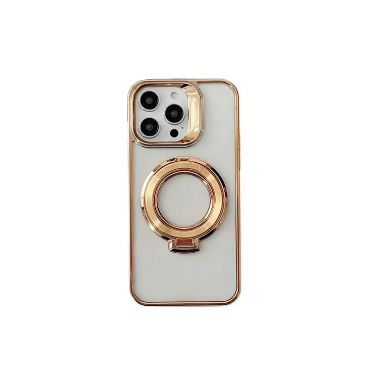 Promoción carga inalámbrica magnética galvanizada con soporte de anillo funda de teléfono transparente para iPhone 14 15 Pro