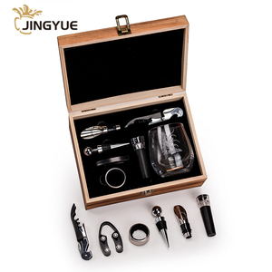 Rượu mở chai rượu vang Stopper phụ kiện và 14oz uống rượu vang đỏ stemless kính trong hộp quà tặng bằng gỗ cho đám cưới đính hôn - Product Image 3