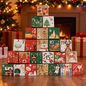 Siheny Tái Chế Thiết Kế Mới 24 Ngày Giấy Giáng Sinh Advent Đếm Ngược Hộp Quà Tặng Với Bất Ngờ Cho Trẻ Em Gia Đình Cookie Kẹo - Product Image 1