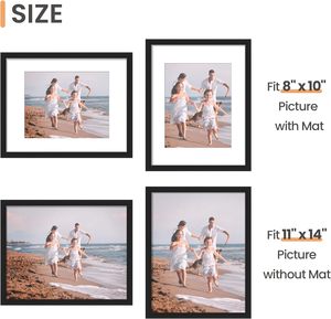 高清玻璃11x14相框套装3个a 4尺寸黑色相框，包括墙壁桌面显示器8x10垫 - Product Image 2