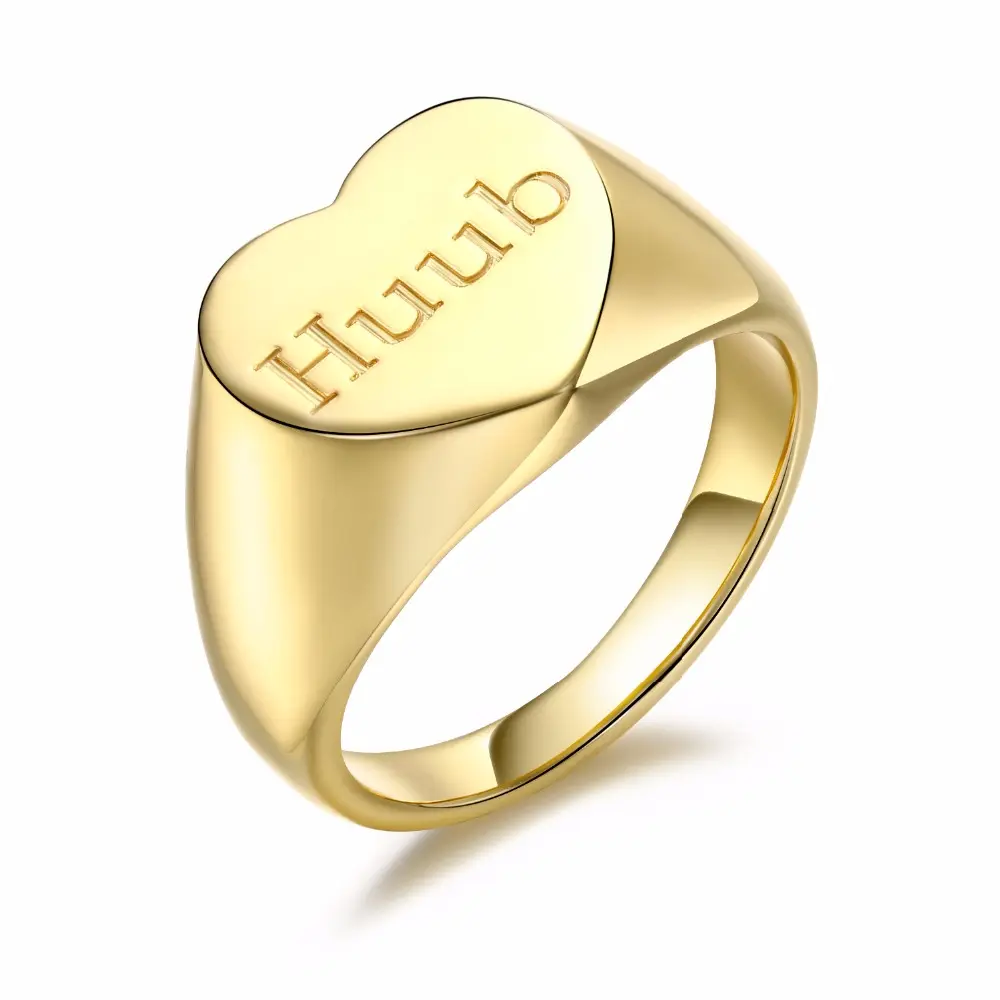 Bague en forme de cœur romantique plaqué or, argent Rose, chevalière avec nom personnalisé pour fête d'anniversaire et mariage