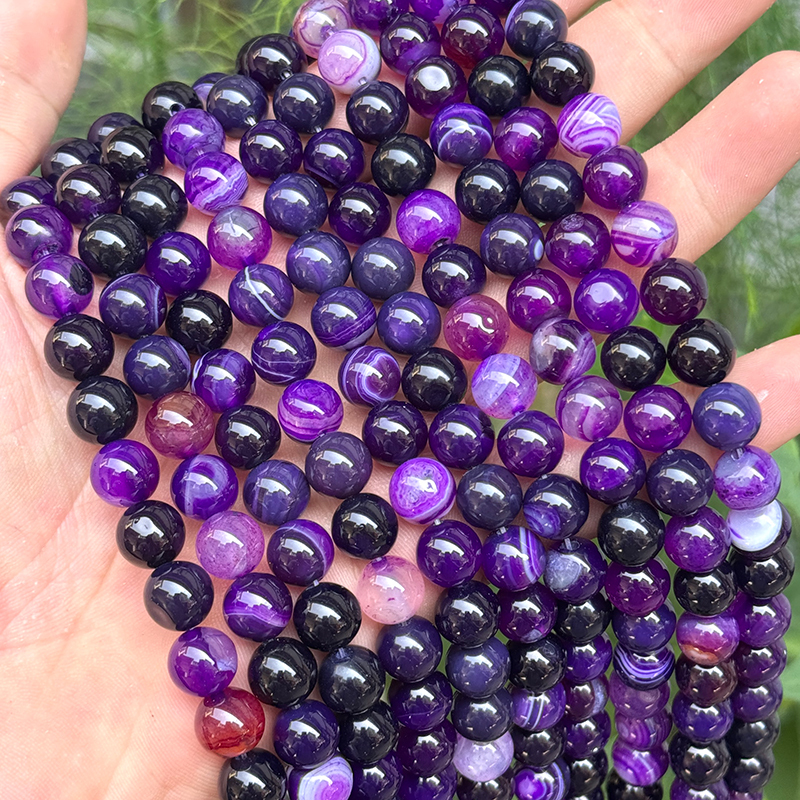 Perles d'agate à bandes violettes