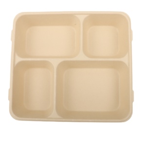 Pulp Trays Lunch Trays Take <strong>Away</strong> Biodegradable Packaging Bamboo Packaging <strong>4</strong> Compartment Snack Box <strong>Boxes</strong> for Cake Brown Rectangle - Product Image 1
