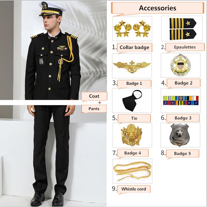 black jacket+pants+9 accessories